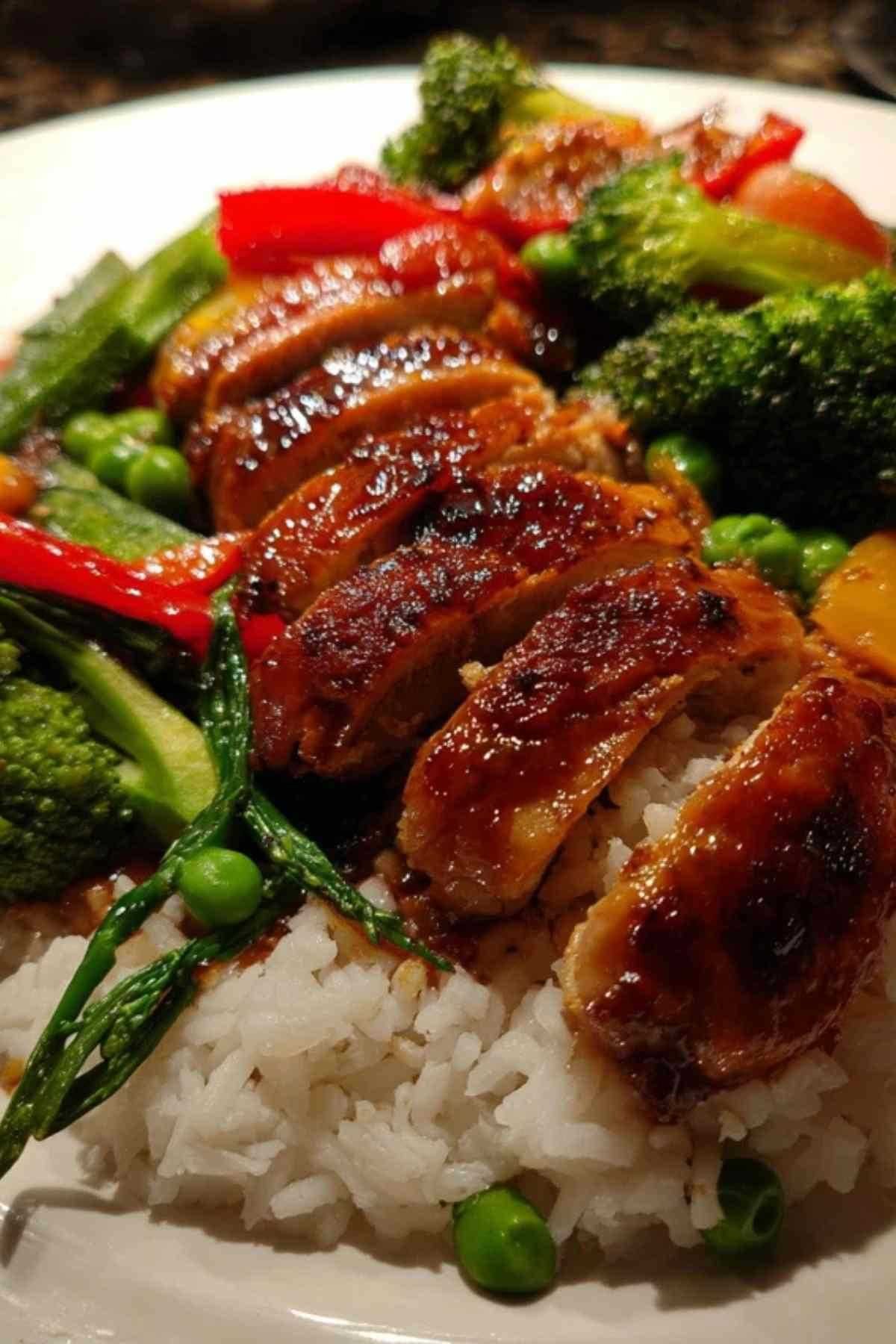 Poulet et légumes en cours de cuisson sur plaque au four en mode gril