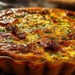 Quiche sans pâte à la courgette et lardons dorée et appétissante