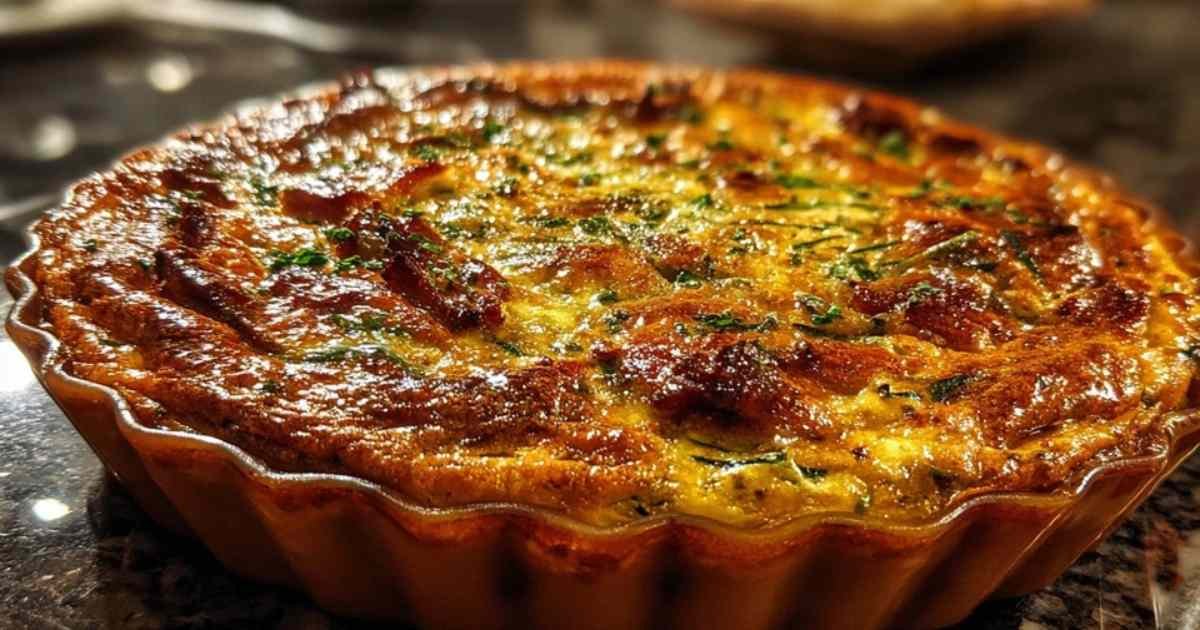Quiche sans pâte à la courgette et lardons dorée et appétissante