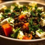 Préparation vinaigrette balsamique pour salade de lentilles dans petit bol