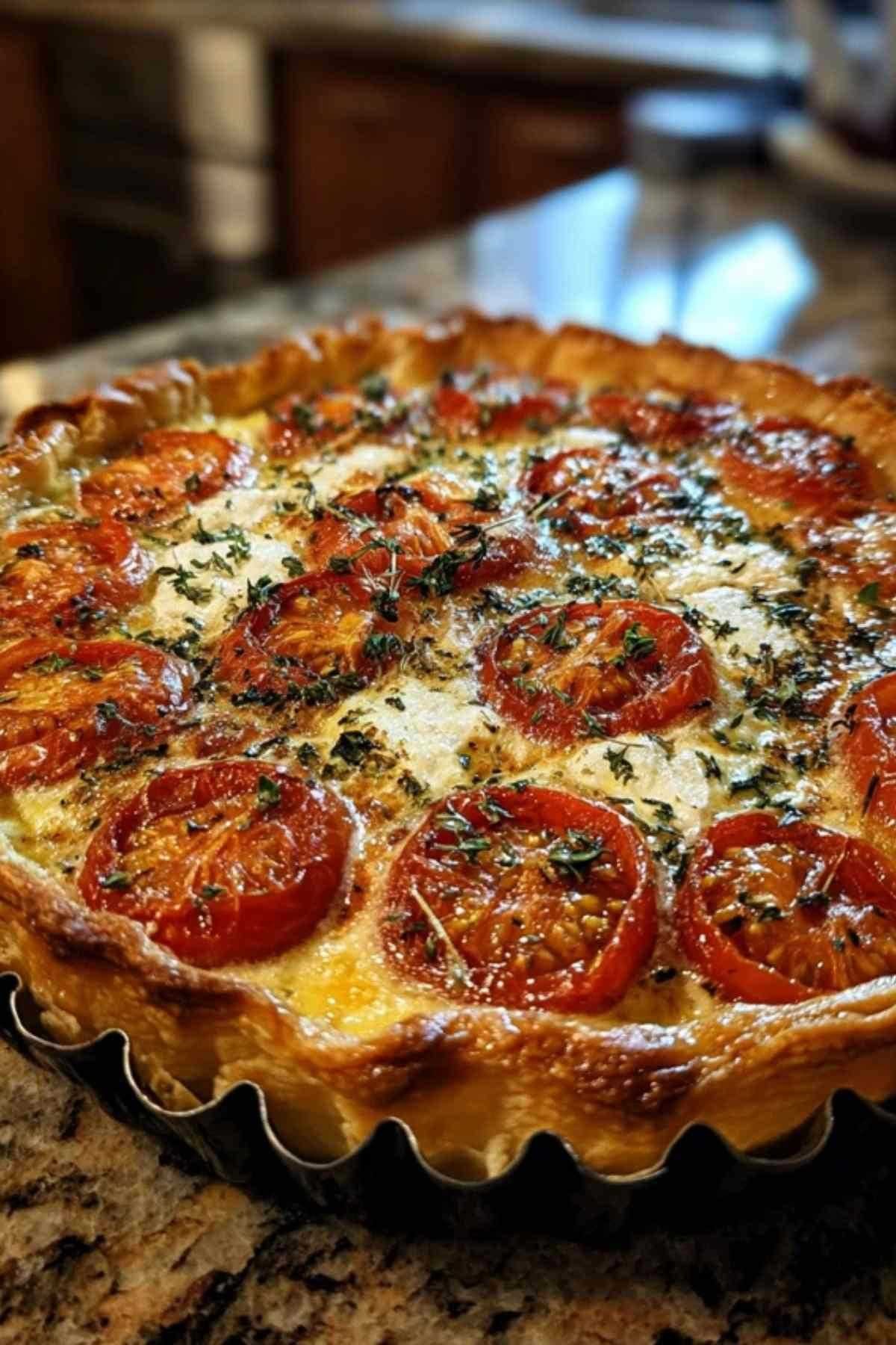 Ingrédients pour tarte aux tomates : pâte feuilletée, tomates, moutarde, fromage de chèvre