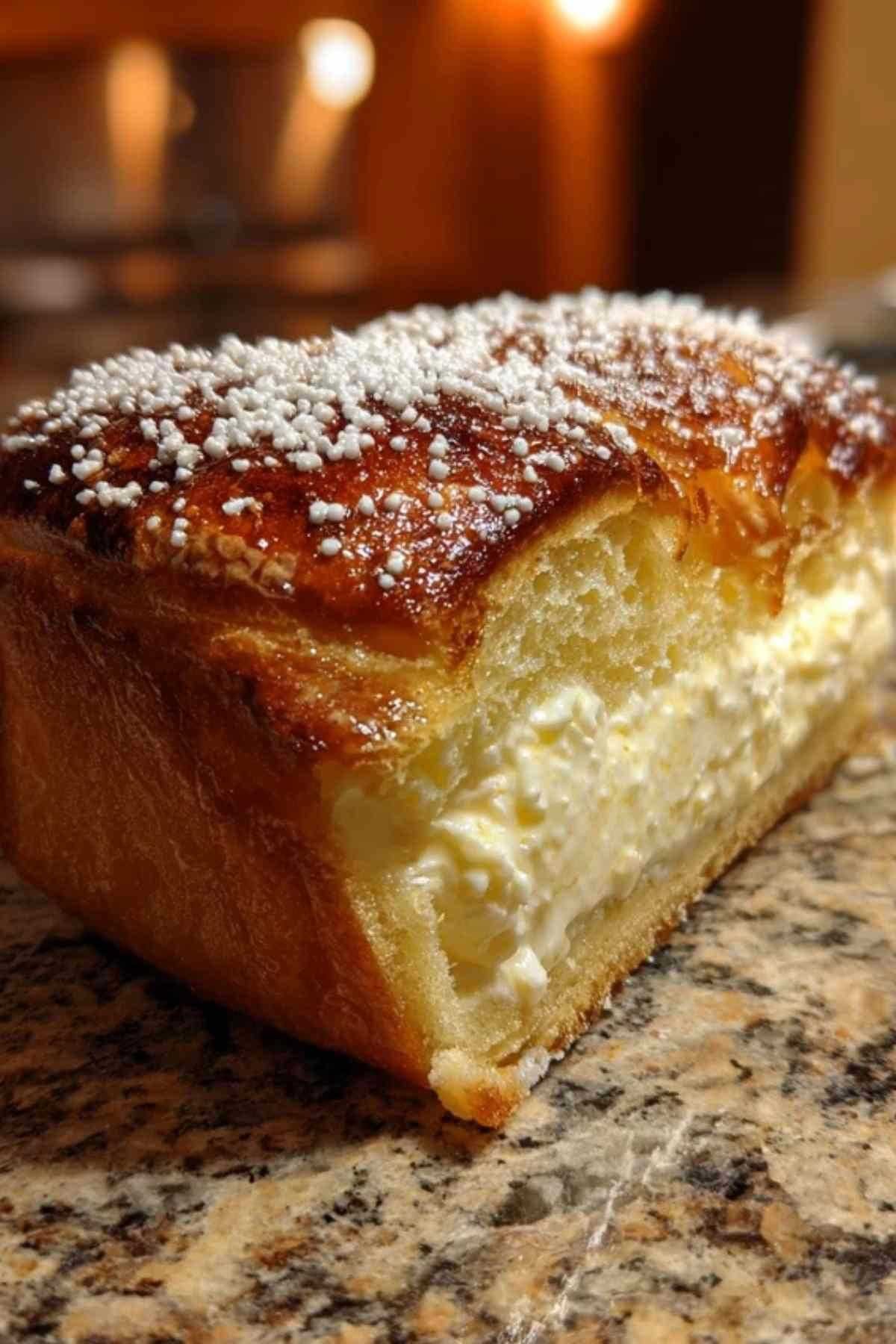 Pâte à brioche lisse et élastique dans un grand bol en verre, avant la première levée.