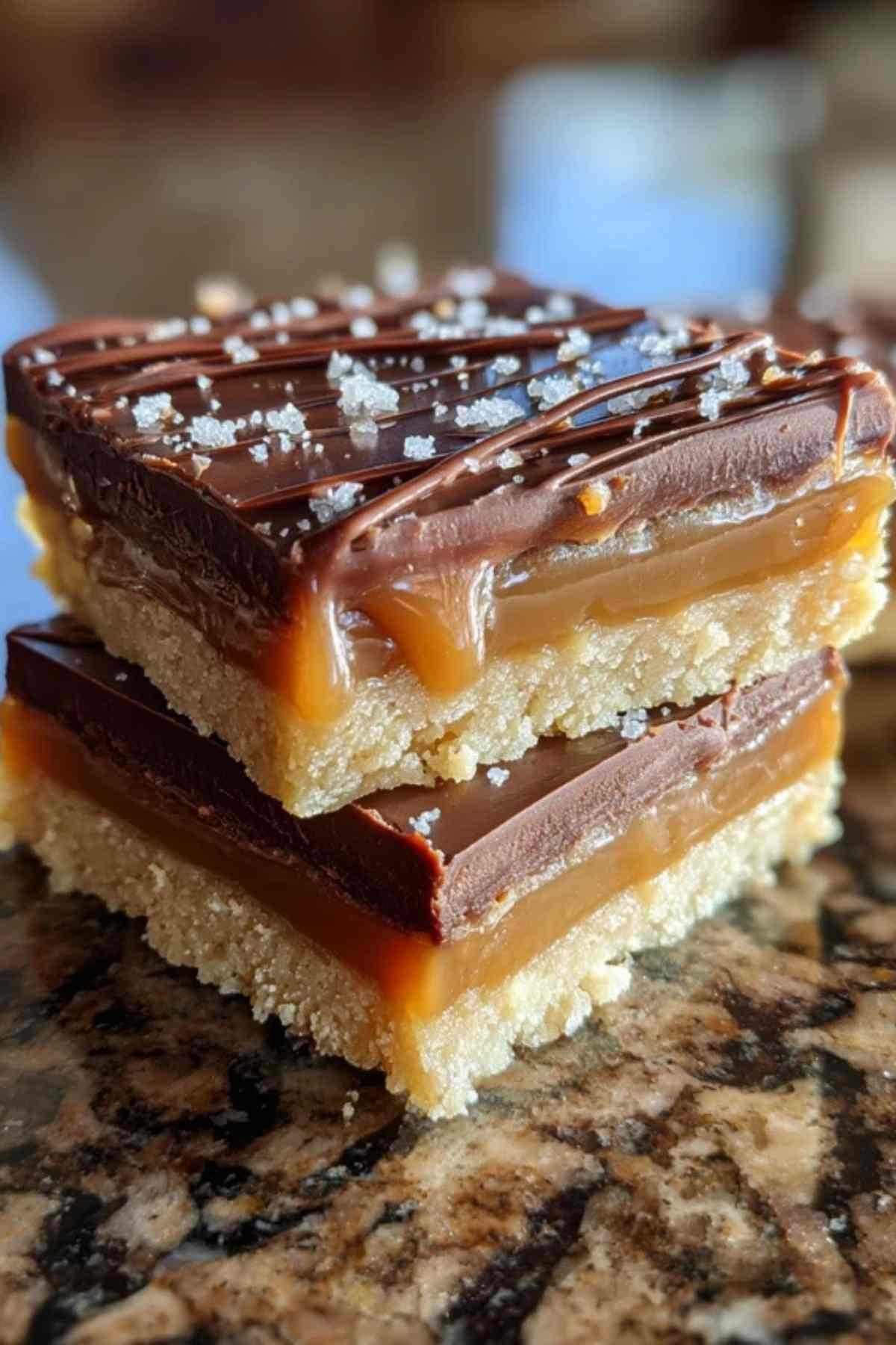 Caramel doré onctueux versé sur shortbread pour recette millionnaire
