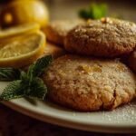 Biscuits diététiques au citron présentés sur une assiette avec une tasse de thé