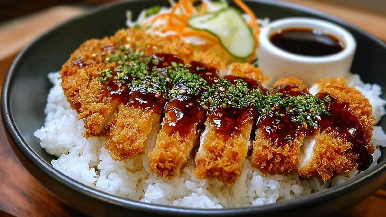 Délicieux bols japonais aux katsu et tonkatsu servis avec du riz