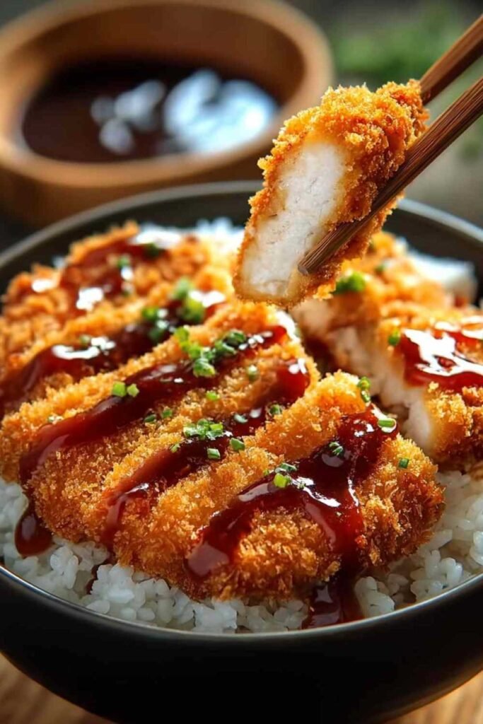 Bol japonais aux katsu et tonkatsu avec riz blanc et sauce