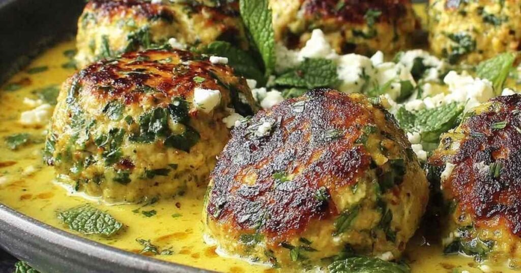 Boulettes de courgettes et feta dorées dans une poêle