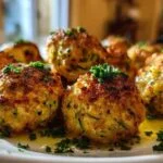 Boulettes de courgettes dorées disposées sur plaque de cuisson