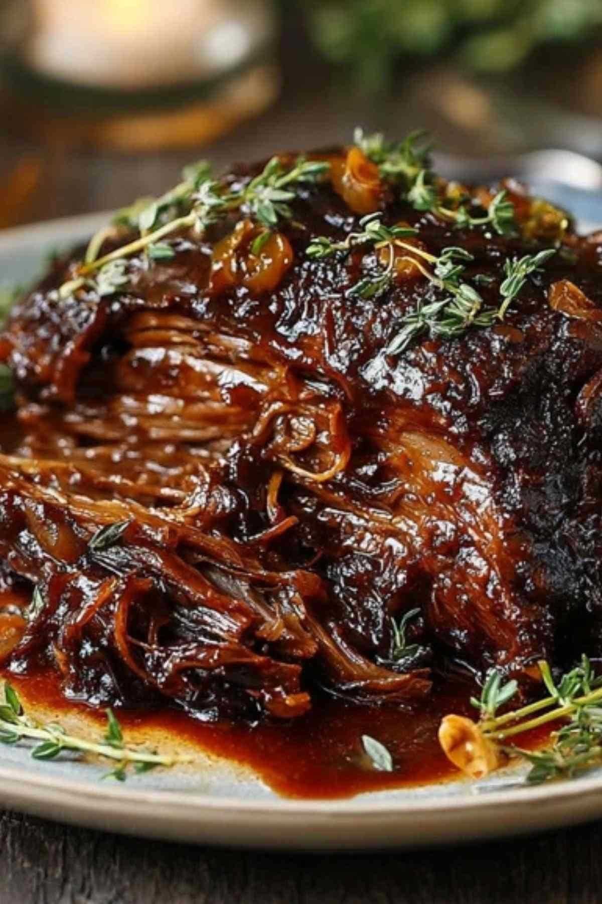 Viande de porc mijotant dans cocotte avec sauce à la bière