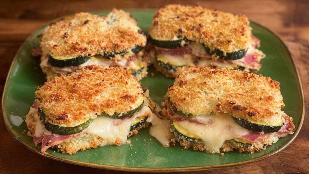 Cordons bleus de courgettes dorés sur une plaque de cuisson