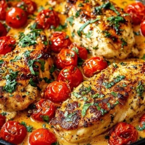 Ingrédients pour filets de poulet à la crème de tomate disposés sur un plan de travail