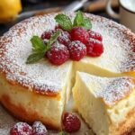 Gâteau aux yaourts doré coupé en parts sur une assiette