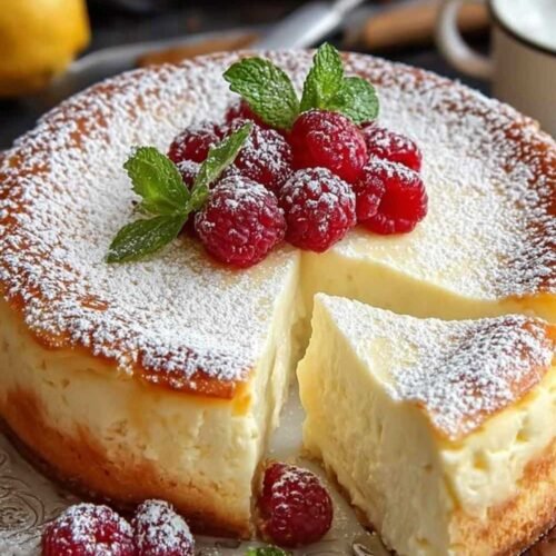 Gâteau aux yaourts doré coupé en parts sur une assiette