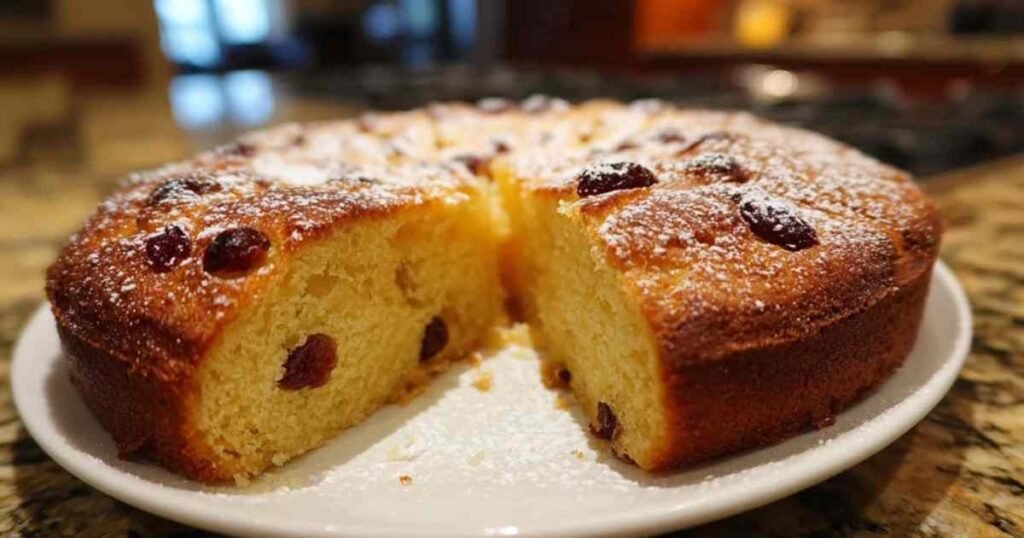 Tranche moelleux frangipane au rhum texture fondante raisins visibles