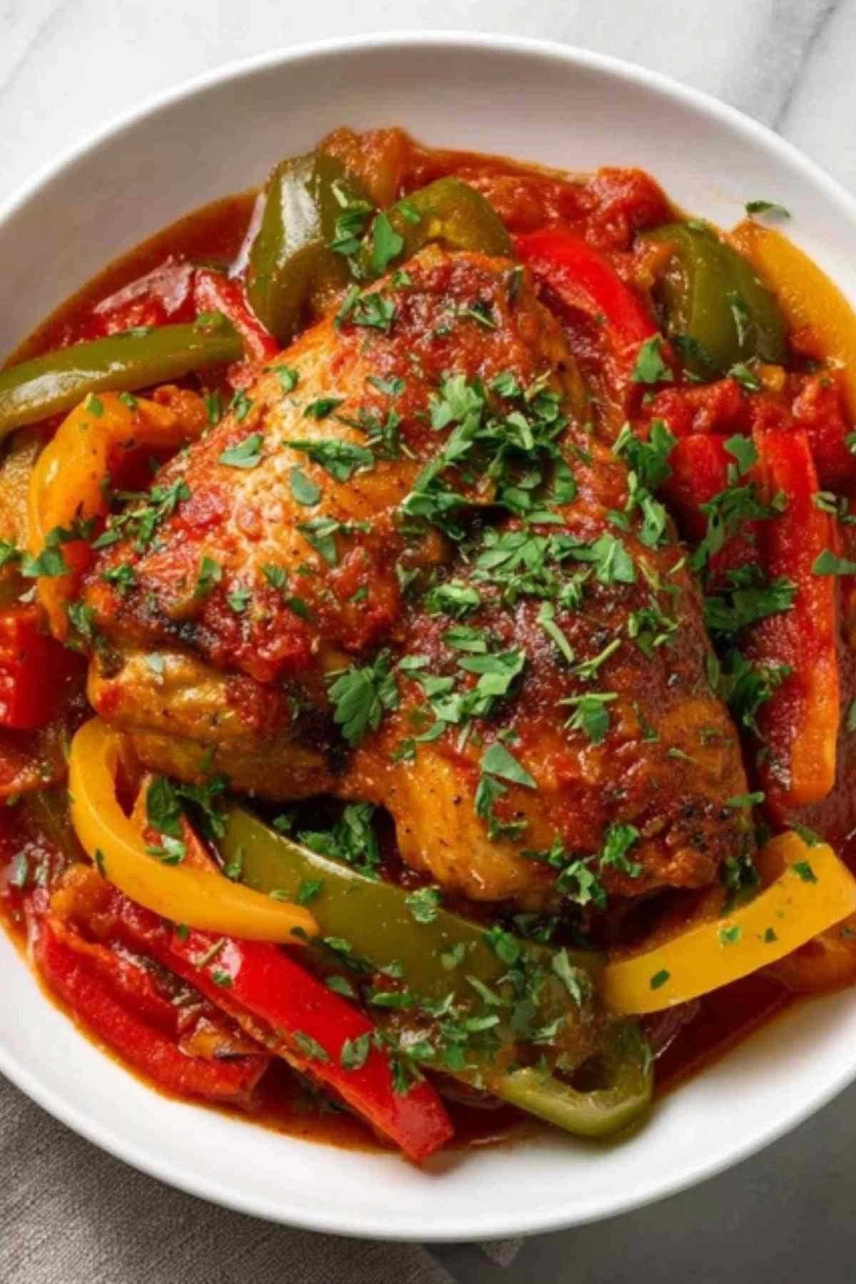 Poivrons colorés et tomates coupés pour la recette basquaise