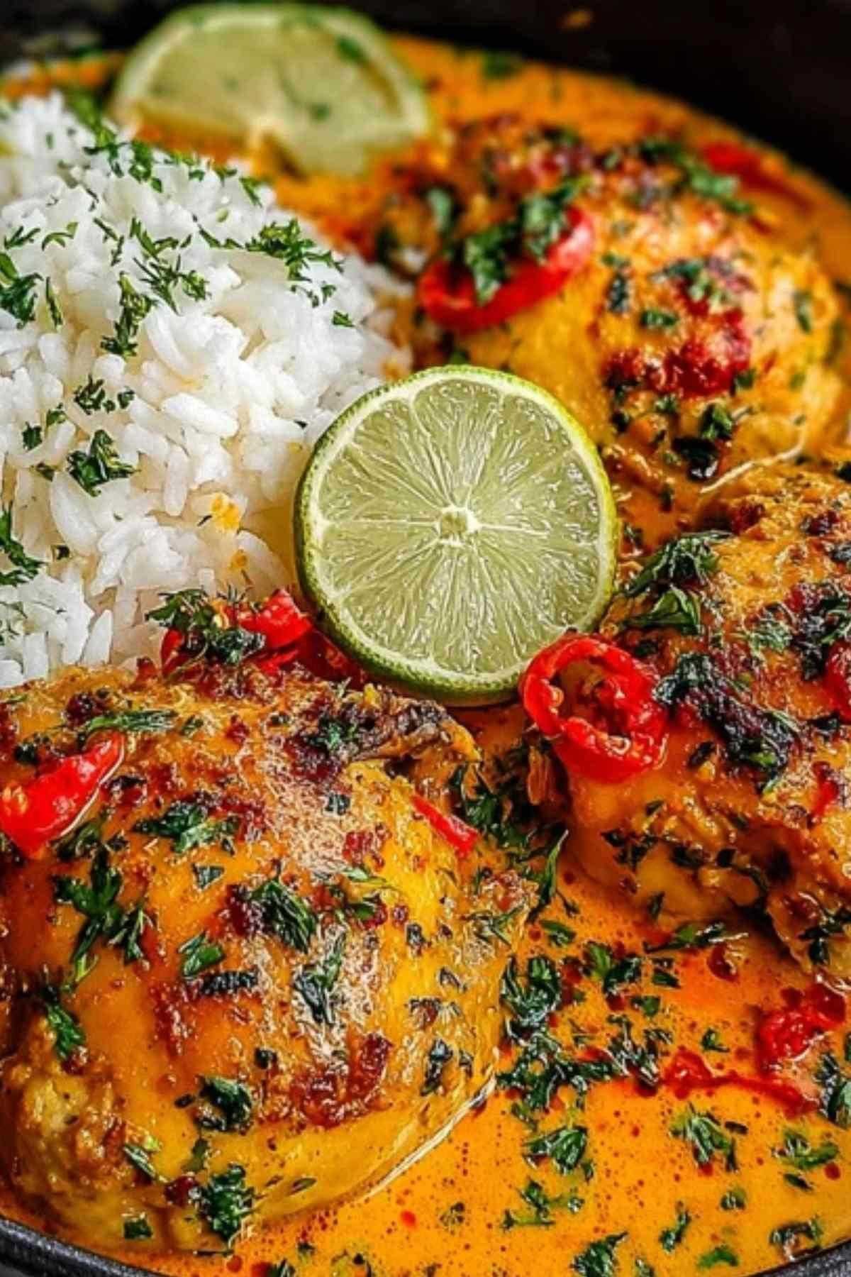 Ingrédients pour poulet coco pimenté épices lait coco poulet