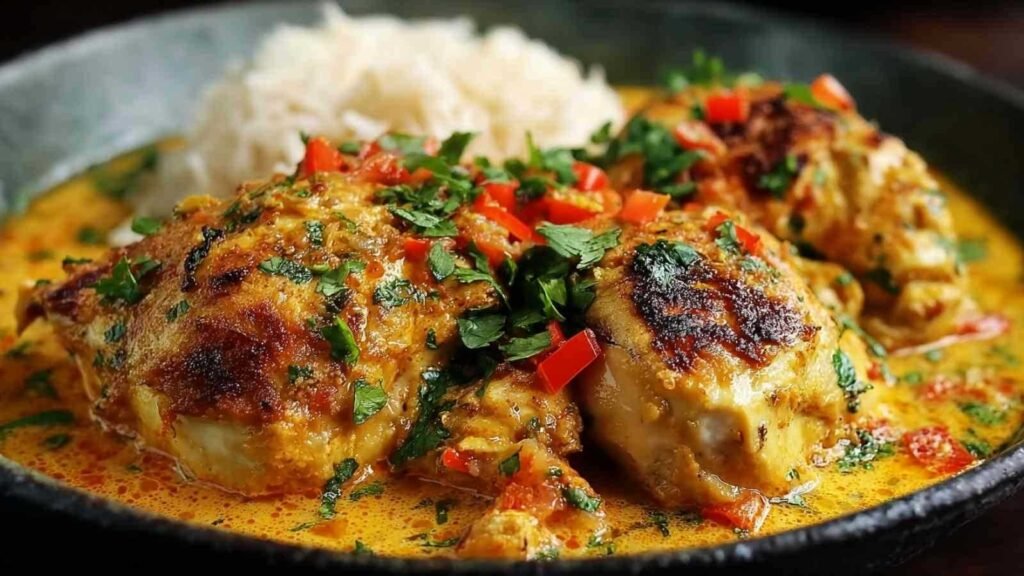 Poulet Coco Pimenté Brésilien avec riz basmati et coriandre fraîche