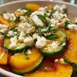 Salade de nectarines, concombre et feta dans un saladier blanc