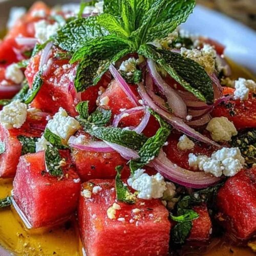 Salade Fraîche Pastèque Feta Menthe Prête à Déguster