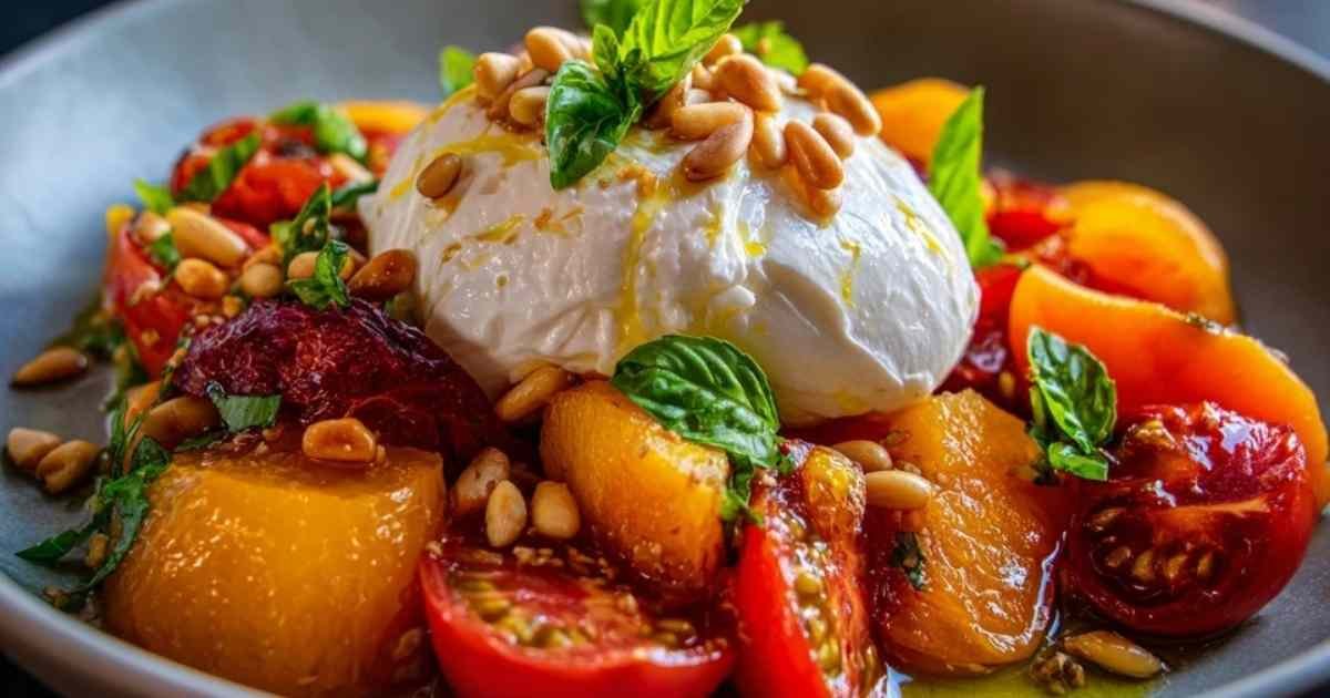 Abricots en train de rôtir dans une poêle pour salade tomates abricots