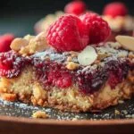 Carrés aux framboises et amandes coupés en portions