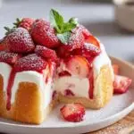 Charlotte aux fraises élégante avec biscuits roses et fraises fraîches