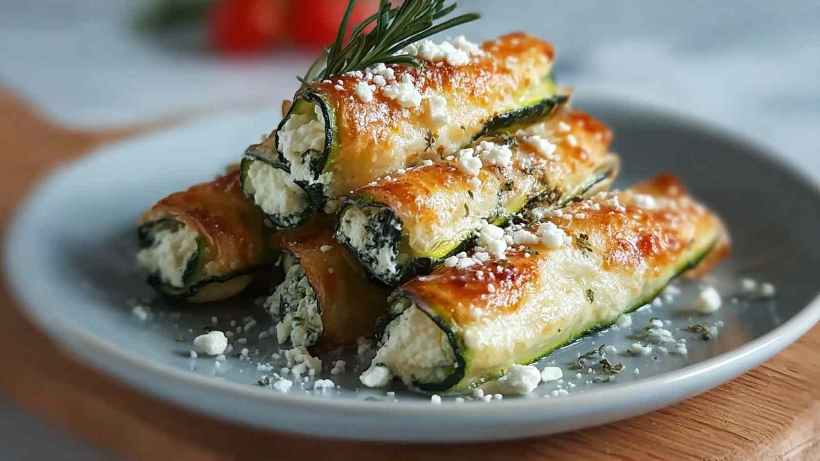 Cigares de courgettes croustillants au fromage servis avec sauce au yaourt