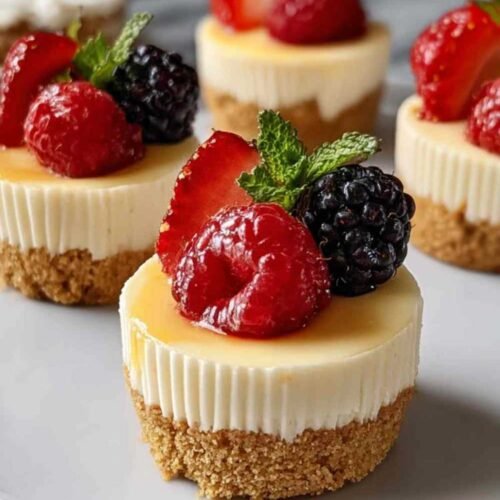 Mini cheesecakes individuels sur assiette blanche