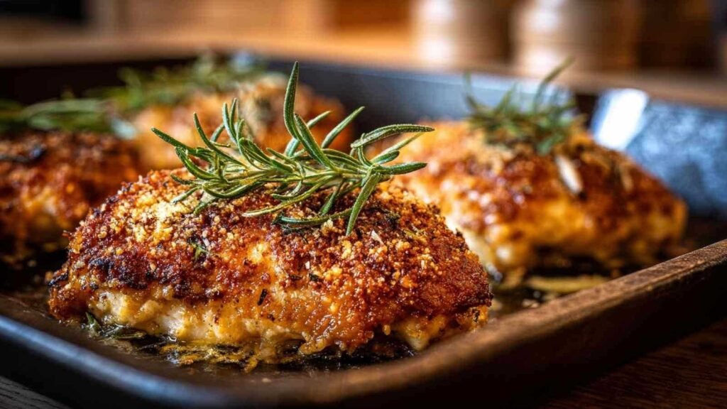 Poulet croustillant parmesan ail doré parfaitement cuit