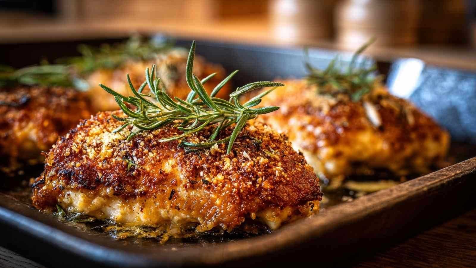 Poulet croustillant parmesan ail doré parfaitement cuit