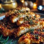 Poulet doré croustillant au parmesan servi sur assiette