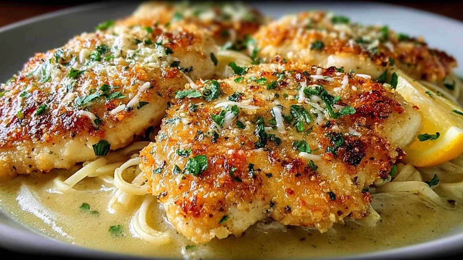 Poulet Romano au citron doré servi avec des légumes