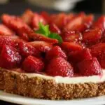 Tarte aux fraises et spéculoos sans cuisson sur plat blanc