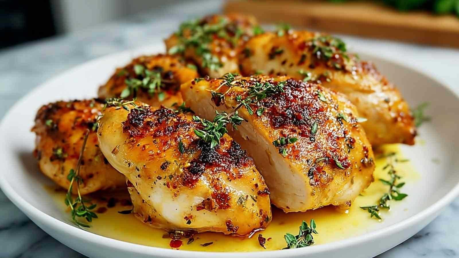 Blancs de poulet marinés aux épices avant cuisson