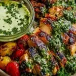 Bol coloré avec poulet grillé, légumes frais et sauce chimichurri