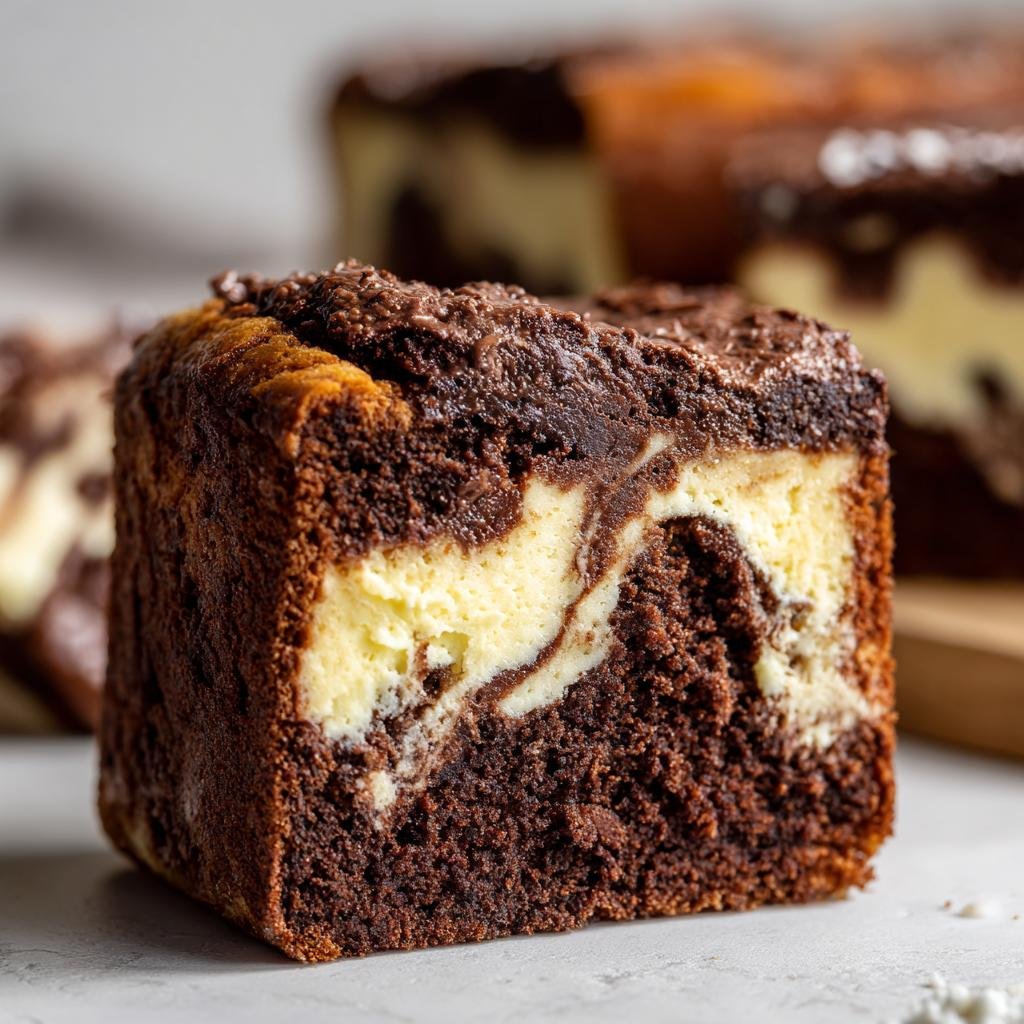 Gros plan d'une tranche de Boules de Tiramisu marbrée de chocolat et de crème.