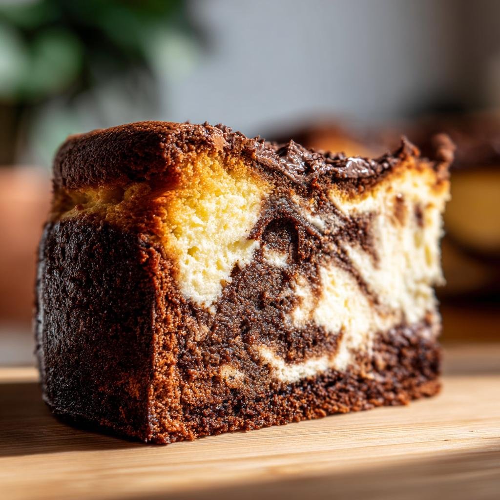 Gros plan d'une tranche de boules de Tiramisu marbrées de chocolat et de crème.