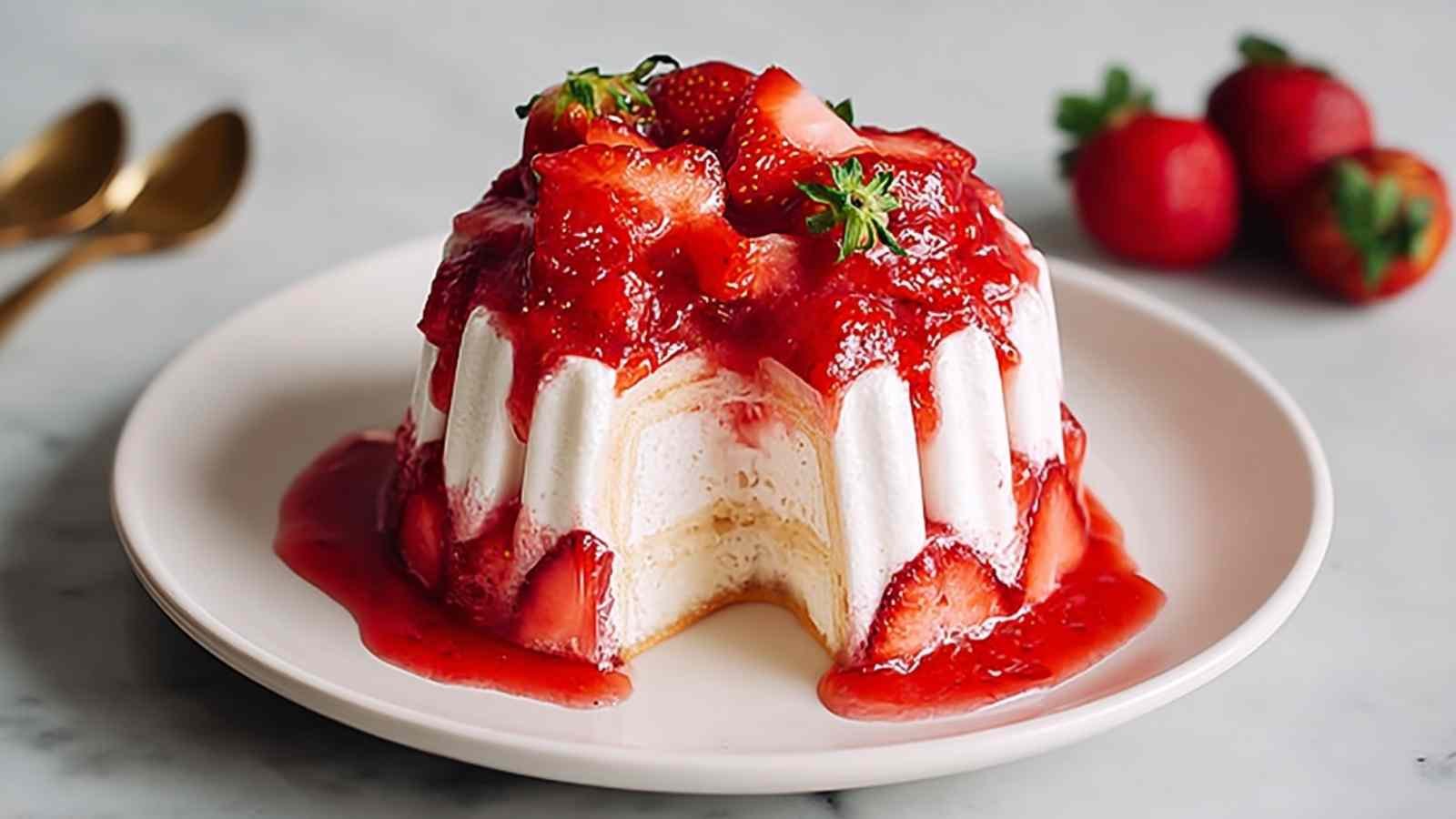 Charlotte au fraise élégante garnie de fraises fraîches