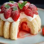 Charlotte aux fraises élégante sur plat de service