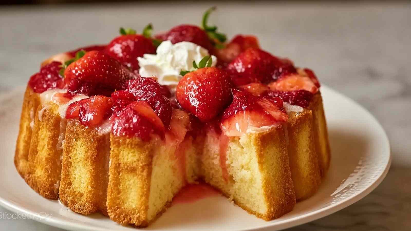 Charlotte aux fraises française traditionnelle avec biscuits à la cuillère et fraises fraîches