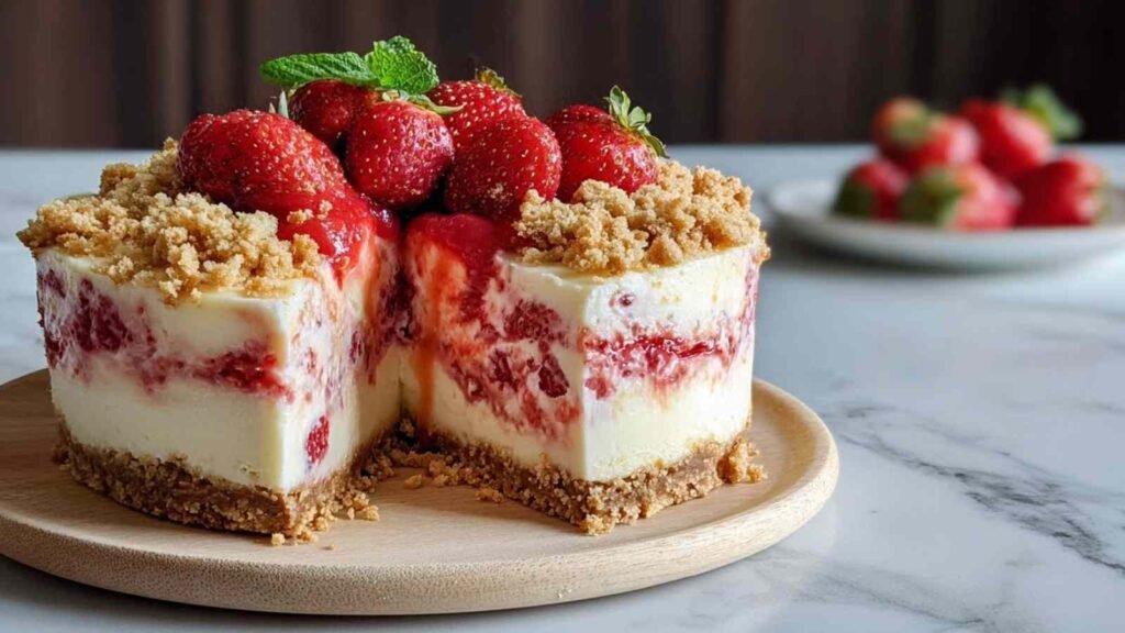 Cheesecake croquant aux fraises sans cuisson avec garniture croustillante