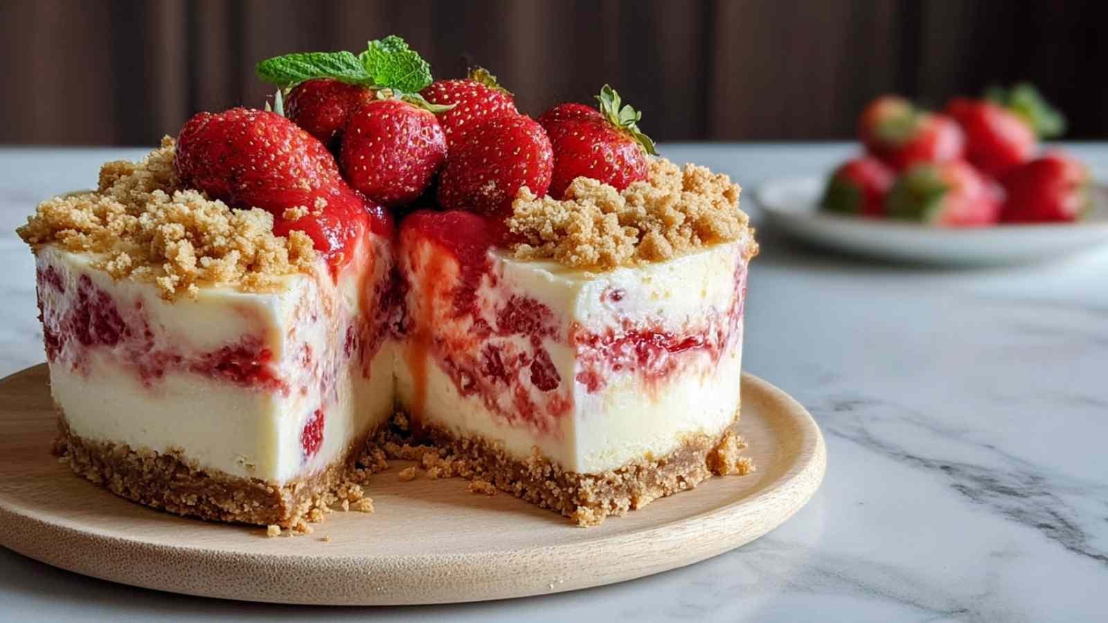 Cheesecake croquant aux fraises sans cuisson avec garniture croustillante