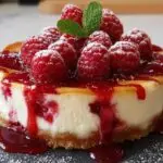 Cheesecake aux framboises sans cuisson avec coulis rouge