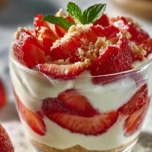 Coupe fraises mascarpone terminée prête à déguster