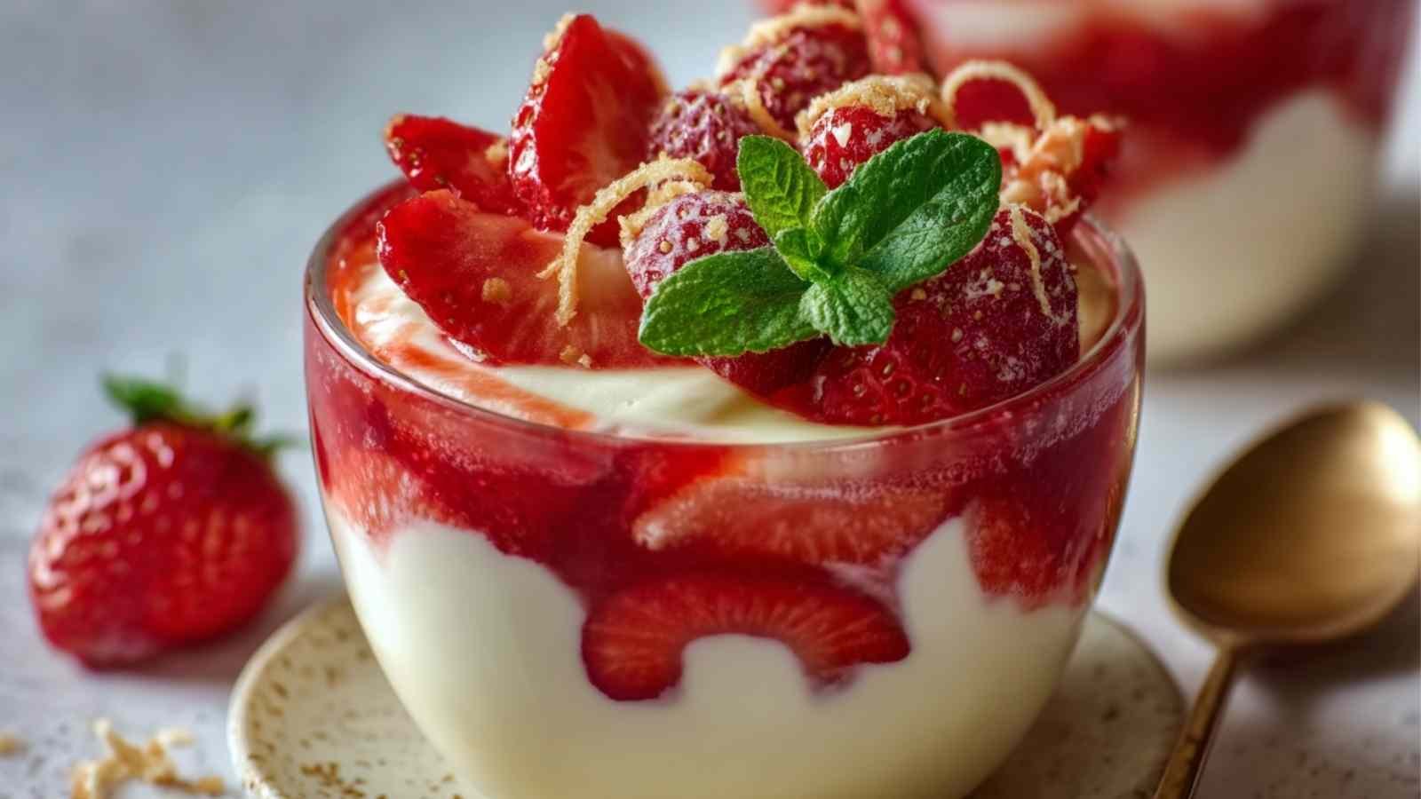 Coupe fraises mascarpone terminée prête à déguster