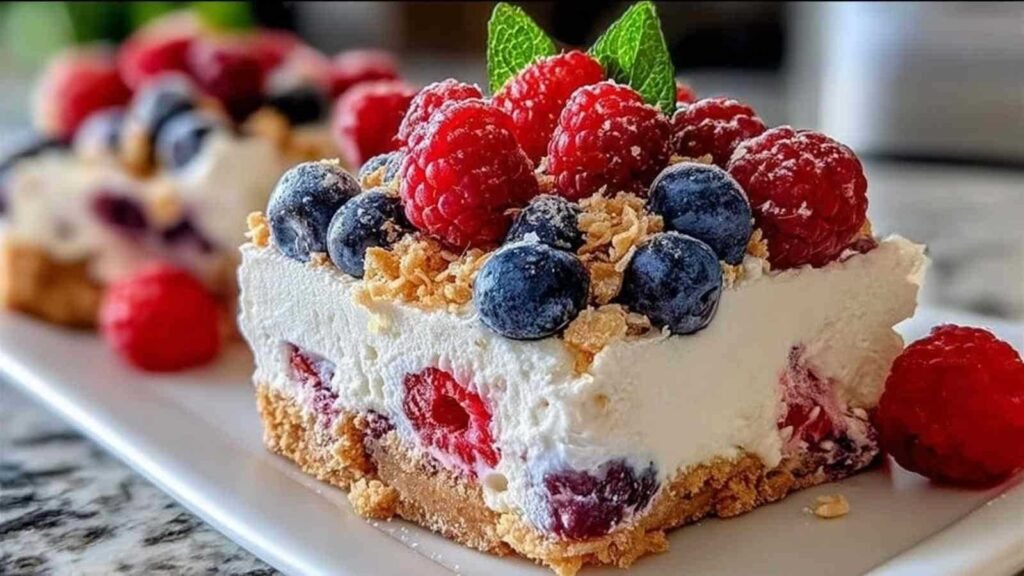 Délice aux baies sans cuisson multicouche avec baies fraîches