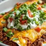Enchiladas au bœuf haché gratinées dans un plat de cuisson