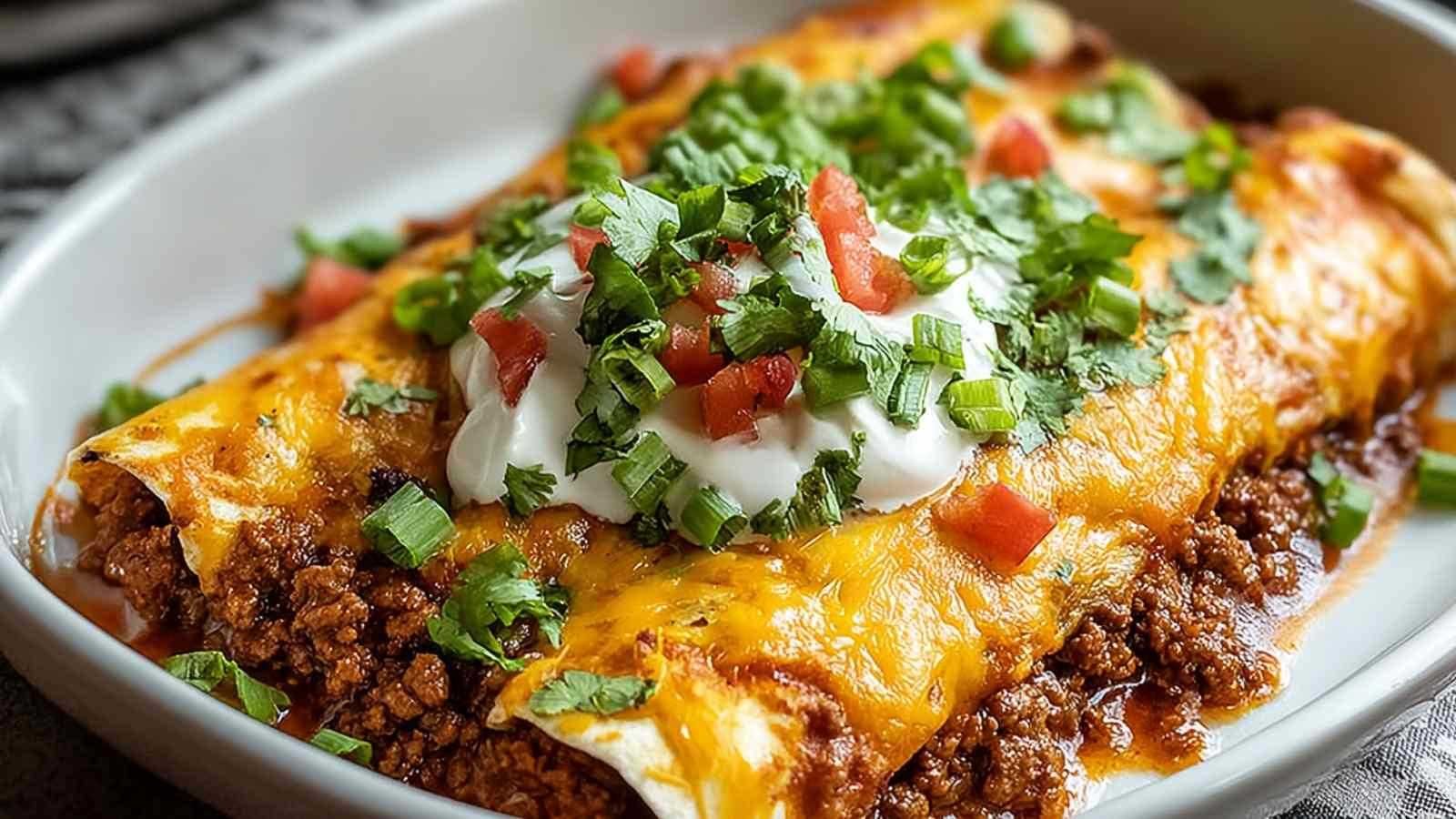 Enchiladas au bœuf haché gratinées dans un plat de cuisson
