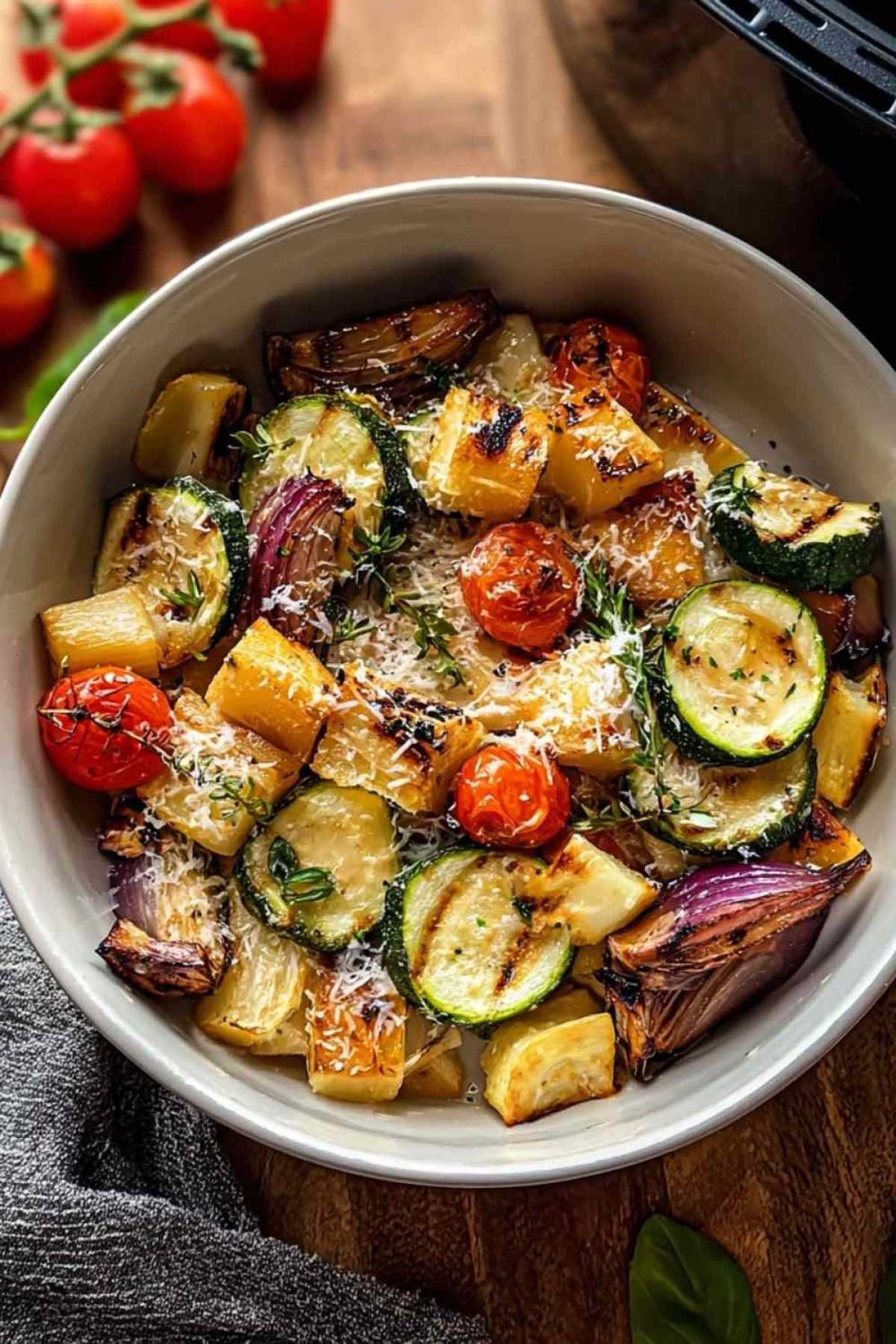 Légumes colorés coupés avant cuisson Air Fryer
