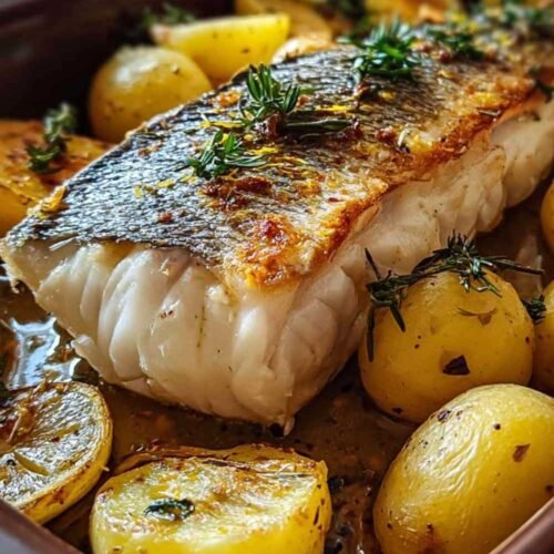 Poisson Portugais au Four avec pommes de terre croustillantes et herbes fraîches